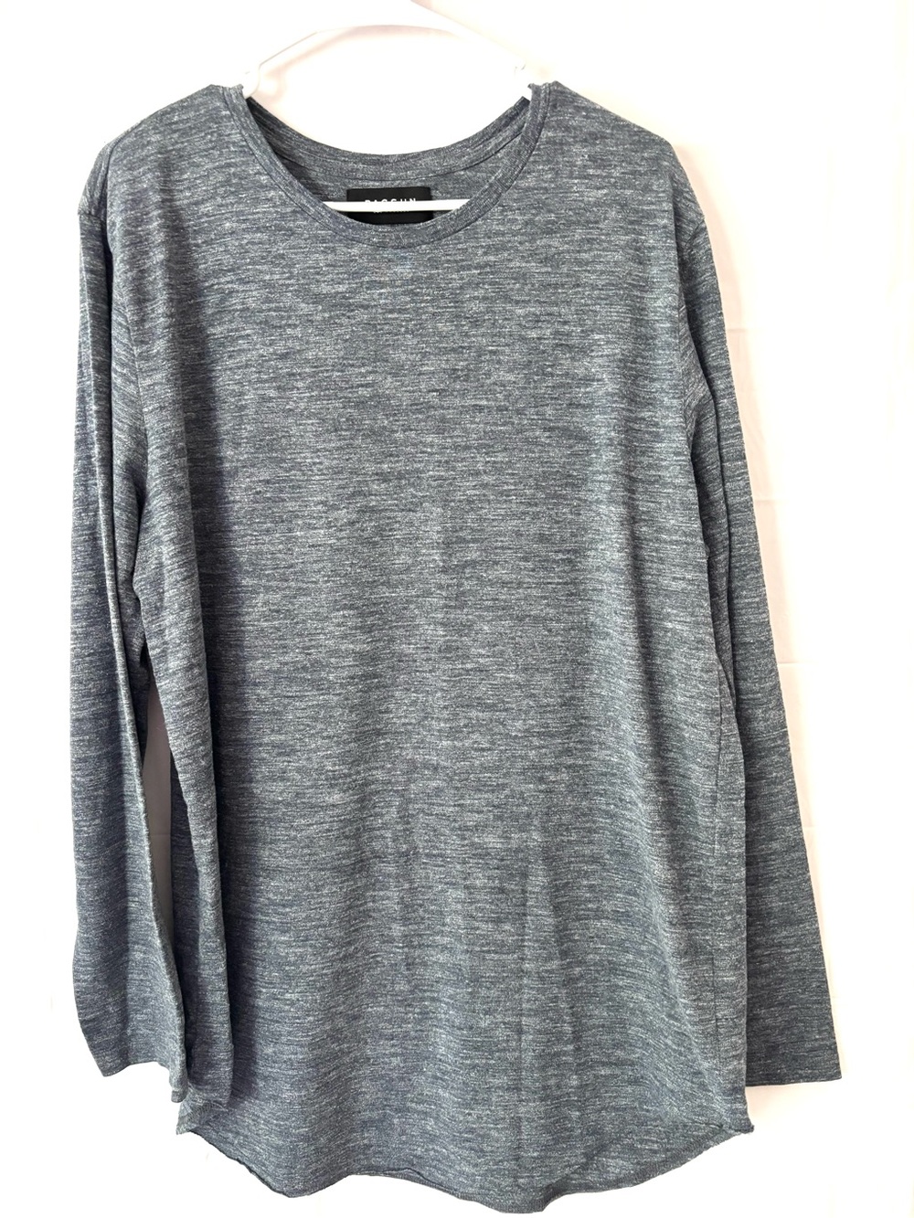 NWOT PacSun Heather Gray Long Sleeve Scallop Fit Linen Blend Crewneck Shirt SZ L